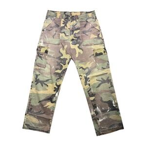 Vintage OG107 Style Camo Cargo Pants Paint Splatter 35x30 Straight Leg